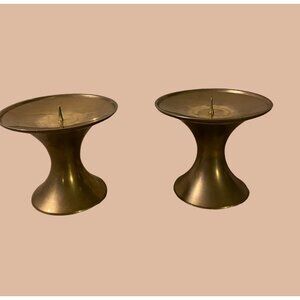 Pair of Vintage Brass Candle Holders 4 Inch Made in India Mid Century Modern